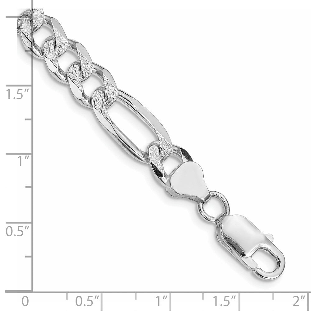 Sterling Silver Rhodium-plated 8mm Pavé Flat Figaro Chain Bracelet