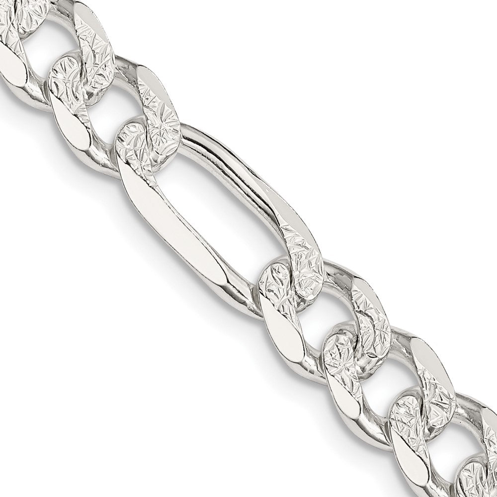 30 Inch Sterling Silver 8mm Pav Flat Figaro Chain Necklace