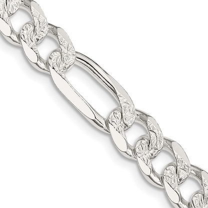 30 Inch Sterling Silver 8mm Pav Flat Figaro Chain Necklace
