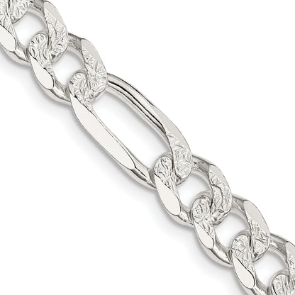 22 Inch Sterling Silver 8mm Pav Flat Figaro Chain