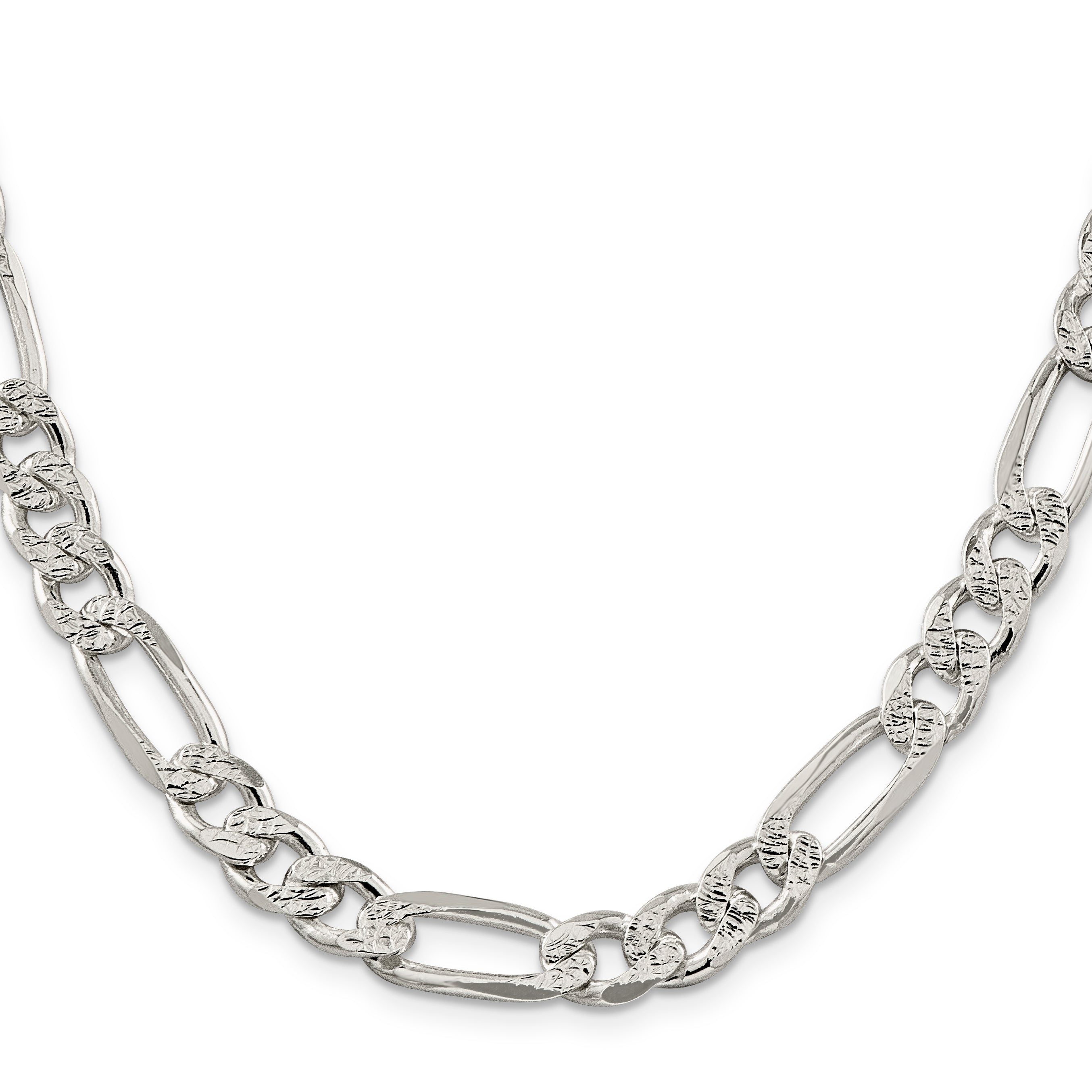 26 Inch Sterling Silver 9.5mm Pav Flat Figaro Chain