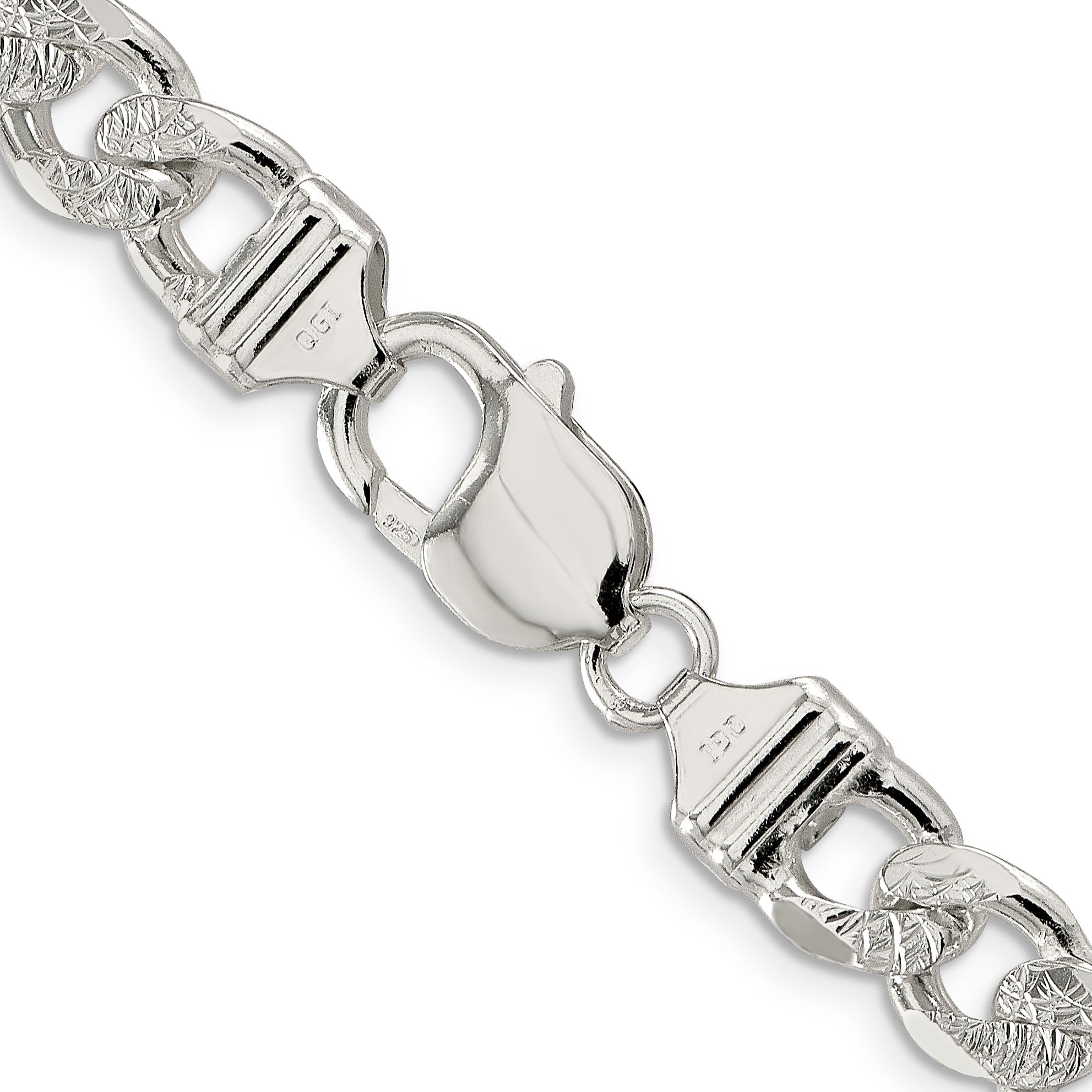 26 Inch Sterling Silver 9.5mm Pav Flat Figaro Chain