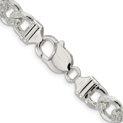 26 Inch Sterling Silver 9.5mm Pav Flat Figaro Chain