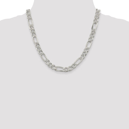 20 Inch Sterling Silver 9.5mm Pav Flat Figaro Chain