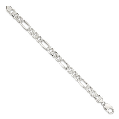 8 Inch Sterling Silver 9.5mm Pav Flat Figaro Chain