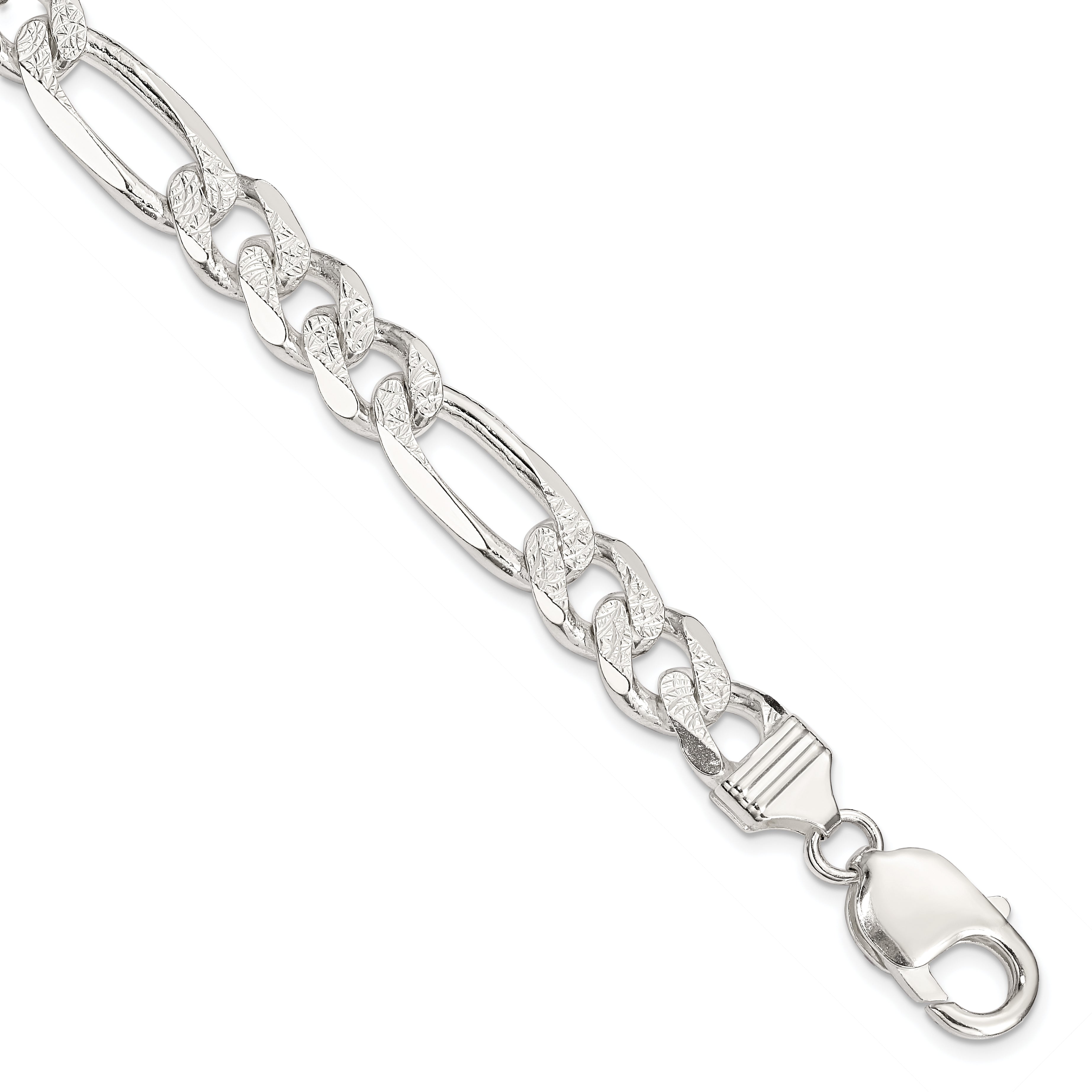 8 Inch Sterling Silver 9.5mm Pav Flat Figaro Chain