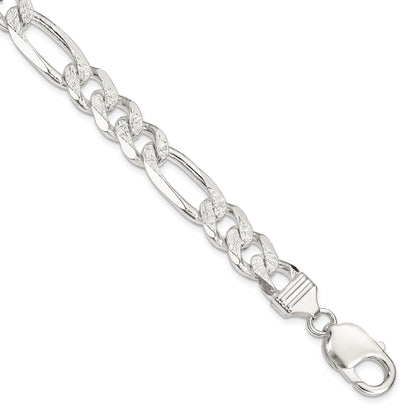 8 Inch Sterling Silver 9.5mm Pav Flat Figaro Chain