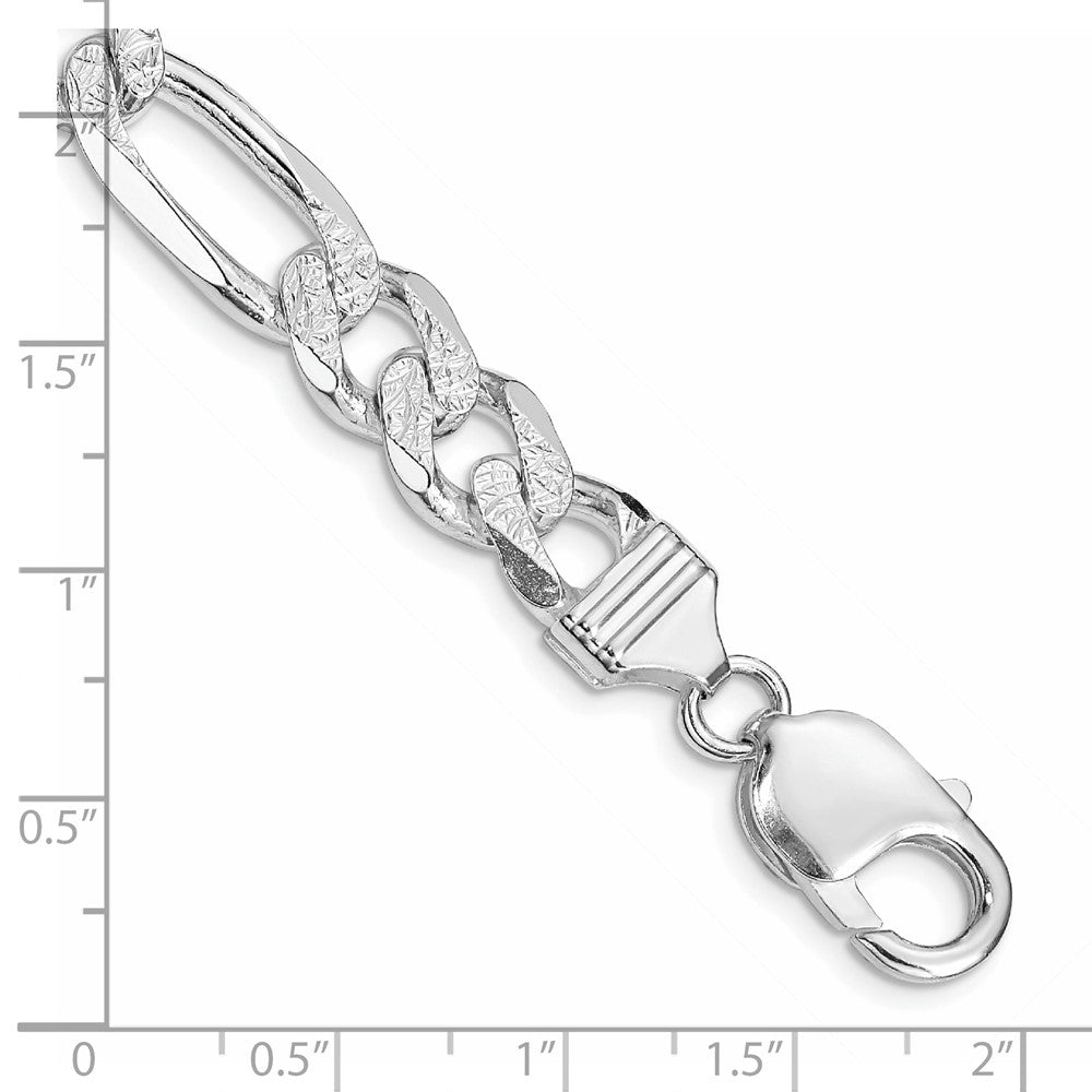 Sterling Silver Rhodium-plated 9.5mm Pavé Flat Figaro Chain Bracelet