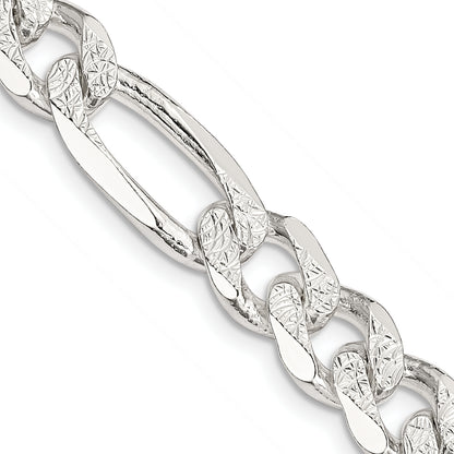 26 Inch Sterling Silver 9.5mm Pav Flat Figaro Chain