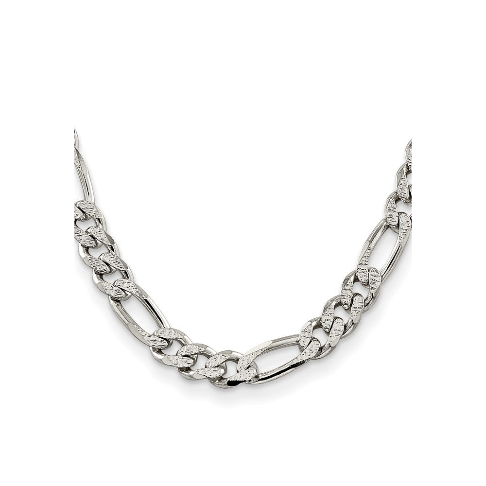 Sterling Silver 11.0mm Pav Flat Figaro Chain Necklace