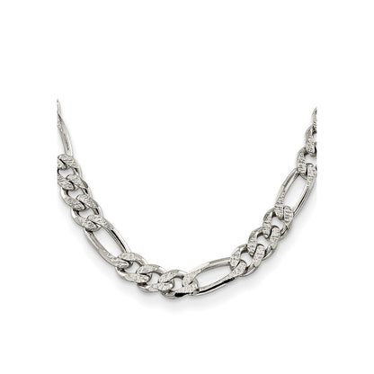 Sterling Silver 11.0mm Pav Flat Figaro Chain Necklace