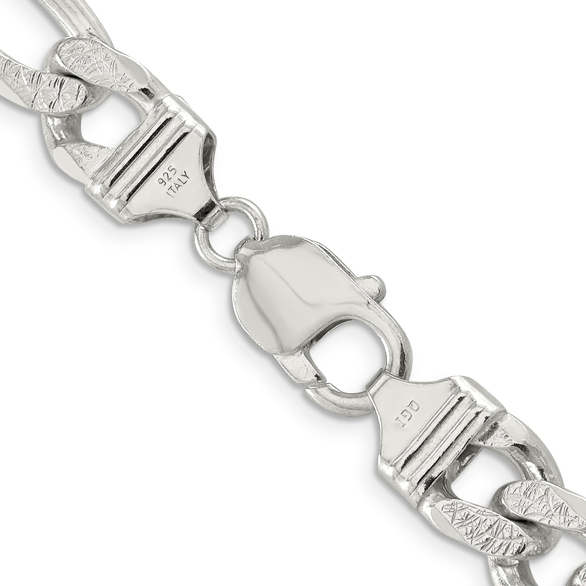 22 Inch Sterling Silver 11.0mm Pav Flat Figaro Chain