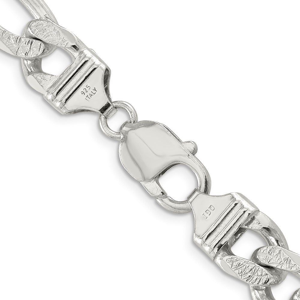 Sterling Silver 11.0mm Pav Flat Figaro Chain Necklace