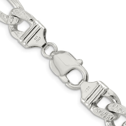 Sterling Silver 11.0mm Pav Flat Figaro Chain Necklace
