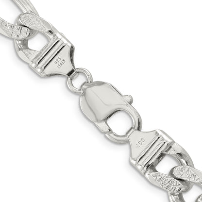 24 Inch Sterling Silver 11.0mm Pav Flat Figaro Chain