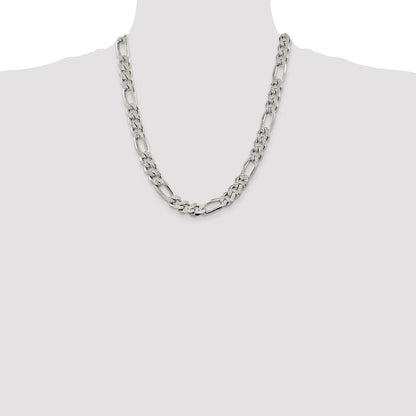 22 Inch Sterling Silver 11.0mm Pav Flat Figaro Chain
