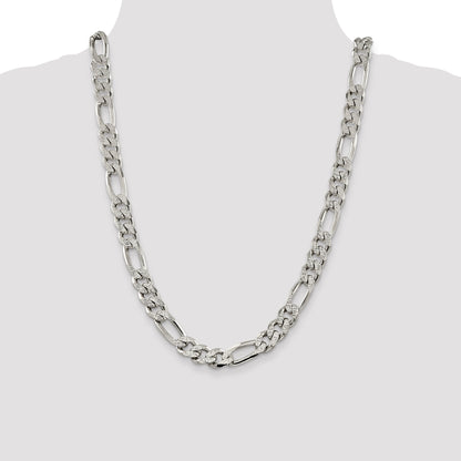 24 Inch Sterling Silver 11.0mm Pav Flat Figaro Chain
