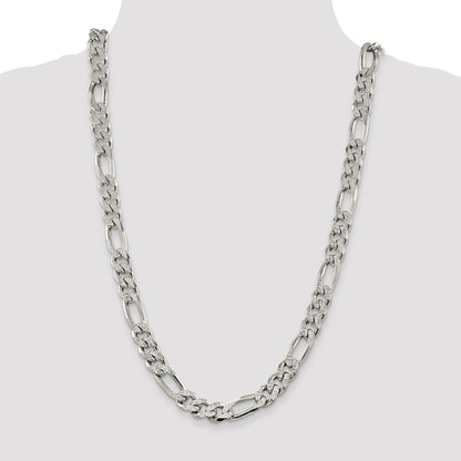 26 Inch Sterling Silver 11.0mm Pav Flat Figaro Chain