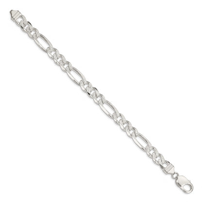 8 Inch Sterling Silver 11.0mm Pav Flat Figaro Chain