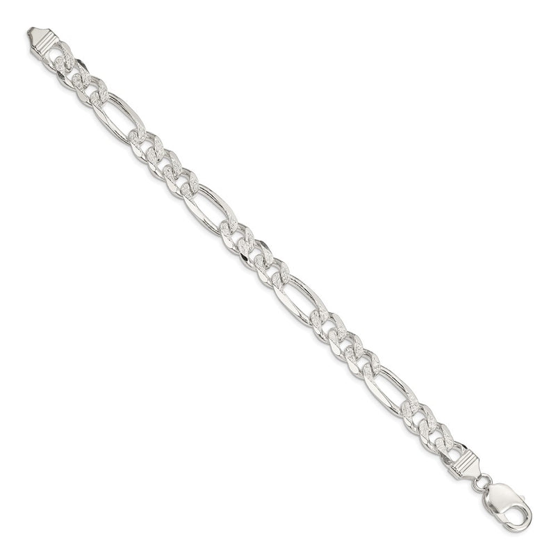 Sterling Silver 11.0mm Pav Flat Figaro Chain Bracelet