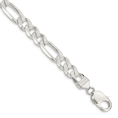 8 Inch Sterling Silver 11.0mm Pav Flat Figaro Chain