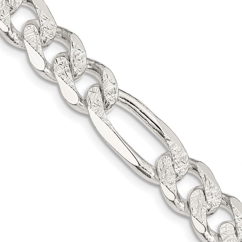 Sterling Silver 11.0mm Pav Flat Figaro Chain Necklace