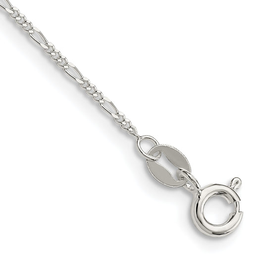 9 Inch Sterling Silver 1.2mm Figaro Chain Anklet