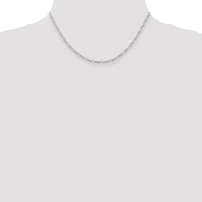 16 Inch Sterling Silver Rhodium-Plated 2.25mm Figaro Chain