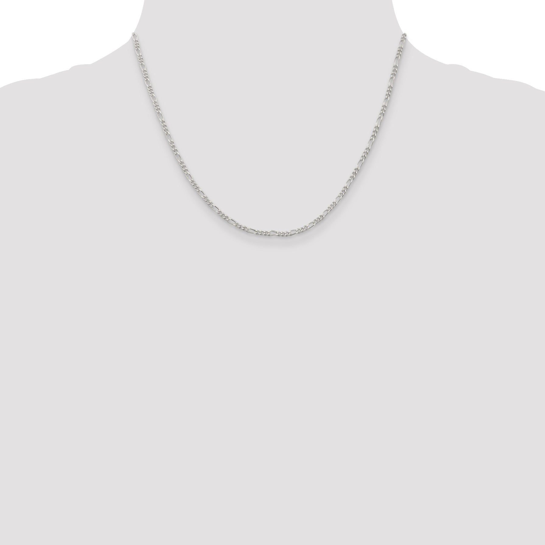 18 Inch Sterling Silver Rhodium-Plated 2.25mm Figaro Chain