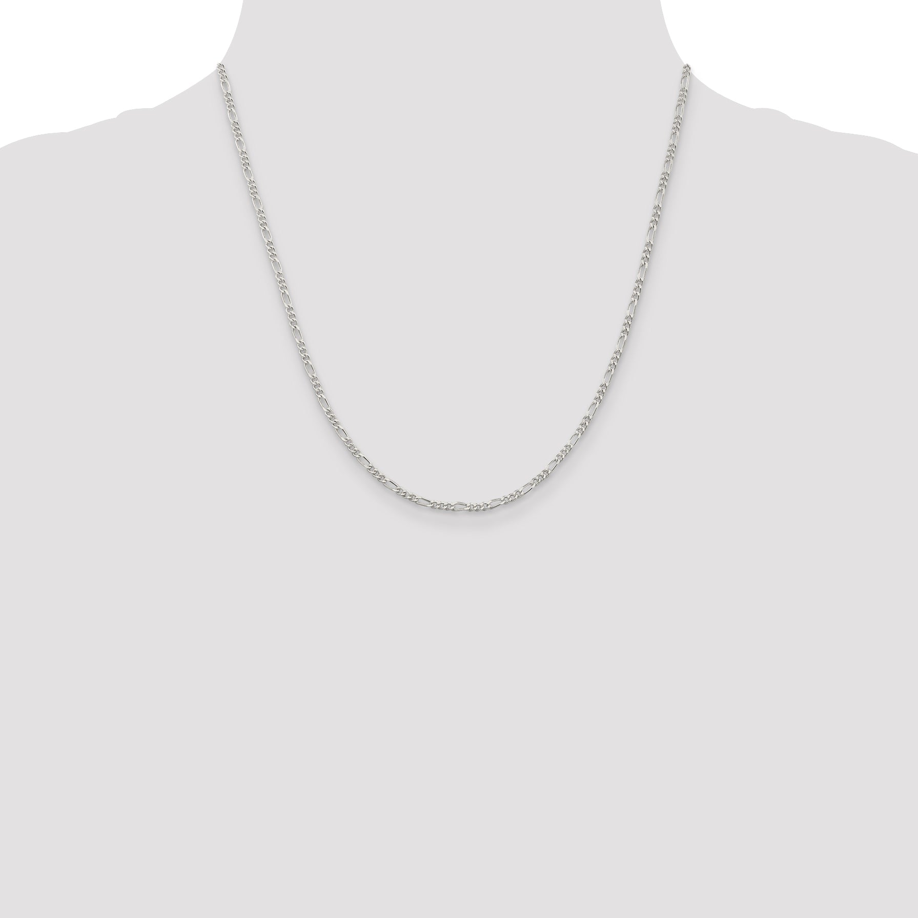 20 Inch Sterling Silver Rhodium-Plated 2.25mm Figaro Chain