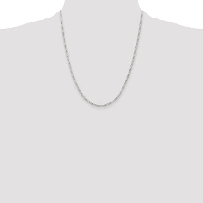 22 Inch Sterling Silver Rhodium-Plated 2.25mm Figaro Chain