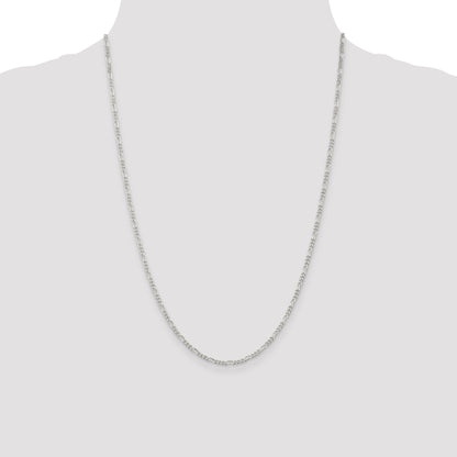 24 Inch Sterling Silver Rhodium-Plated 2.25mm Figaro Chain