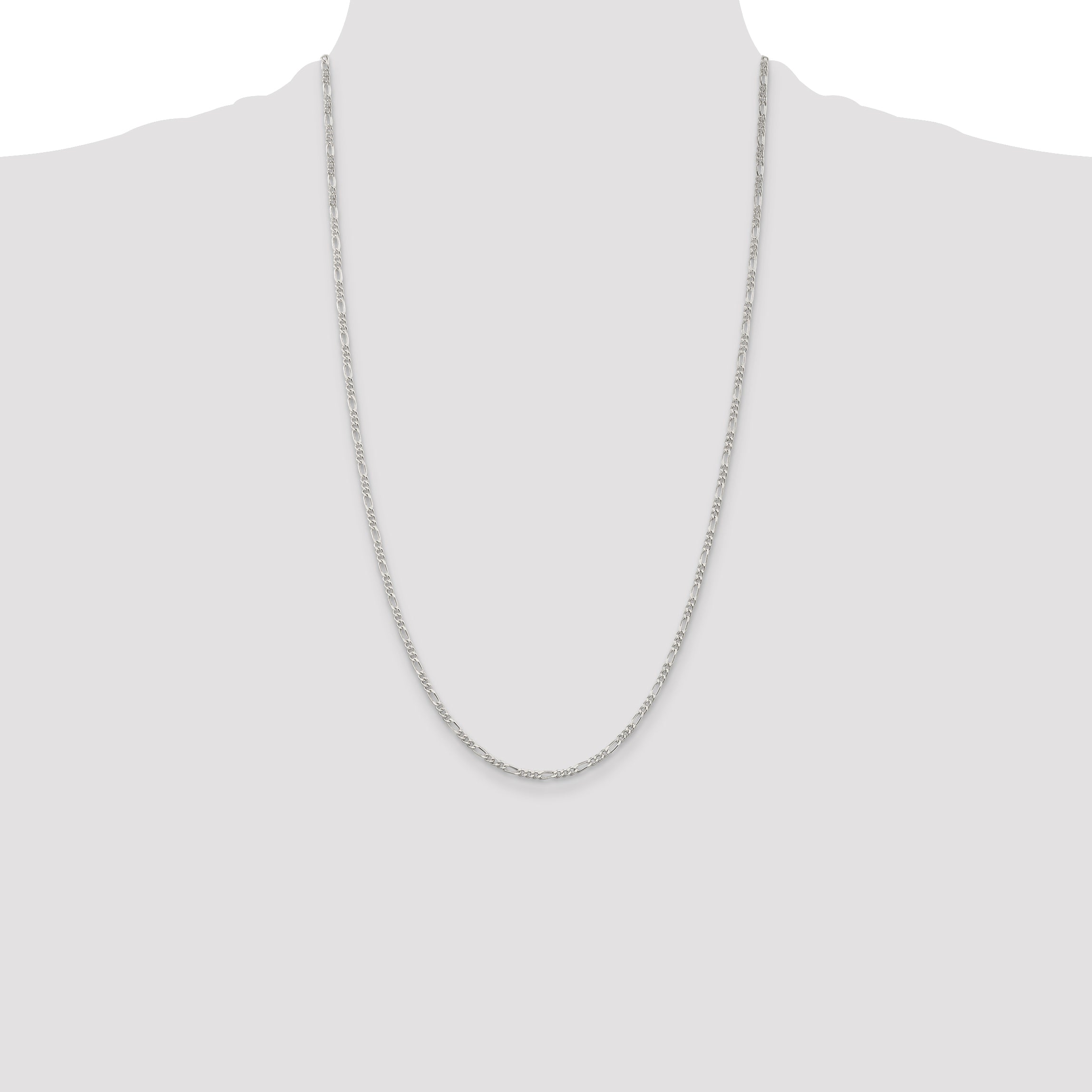 26 Inch Sterling Silver Rhodium-Plated 2.25mm Figaro Chain