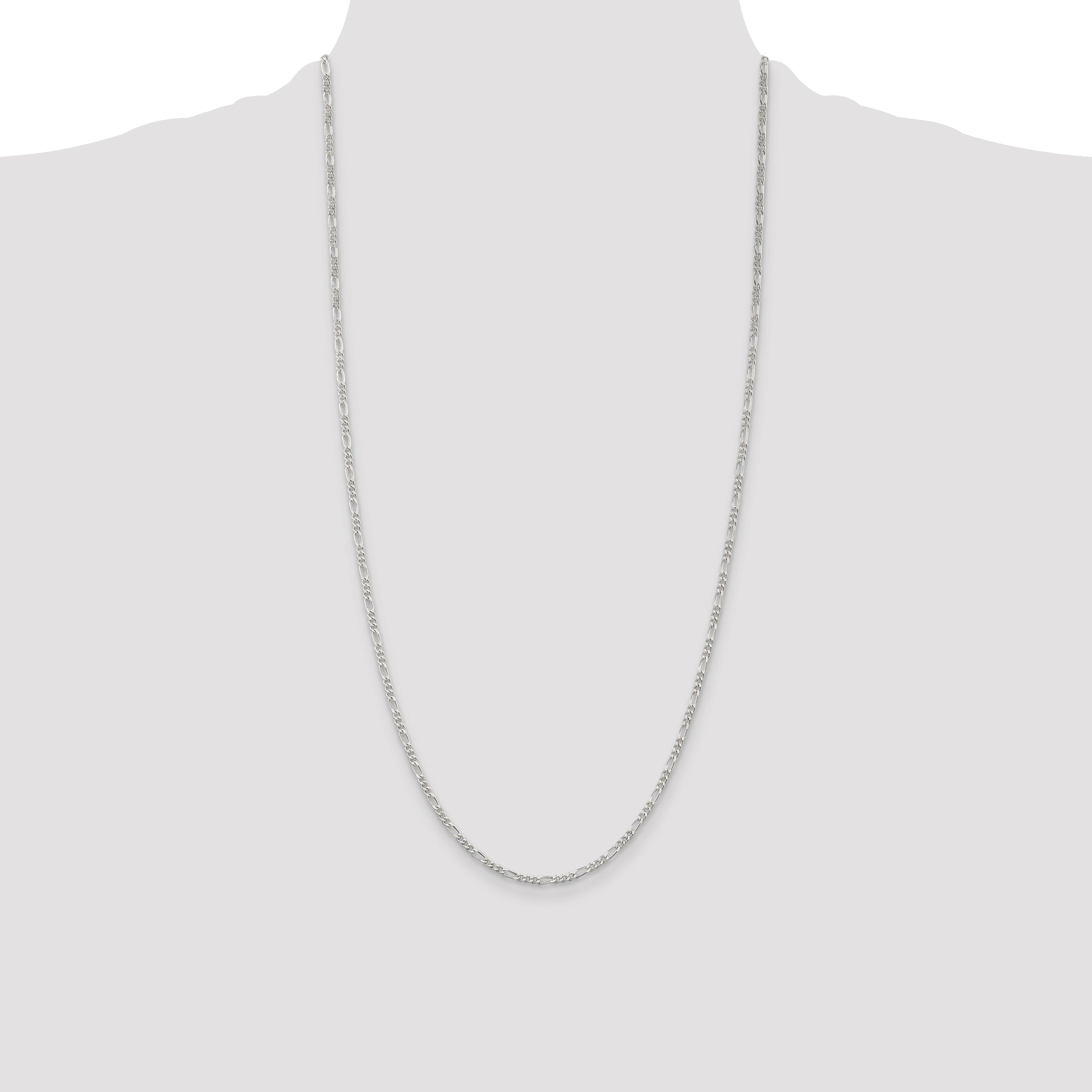 28 Inch Sterling Silver Rhodium-Plated 2.25mm Figaro Chain