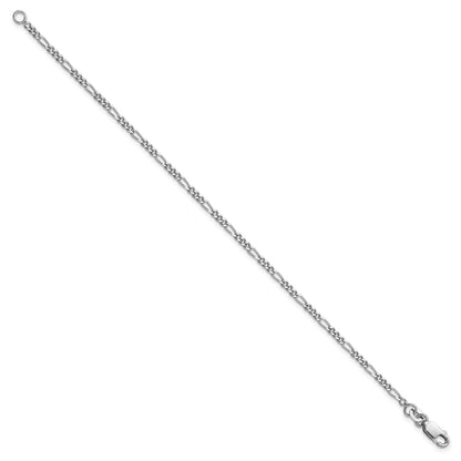 Sterling Silver Rhodium-plated 2.25mm Figaro Chain Anklet