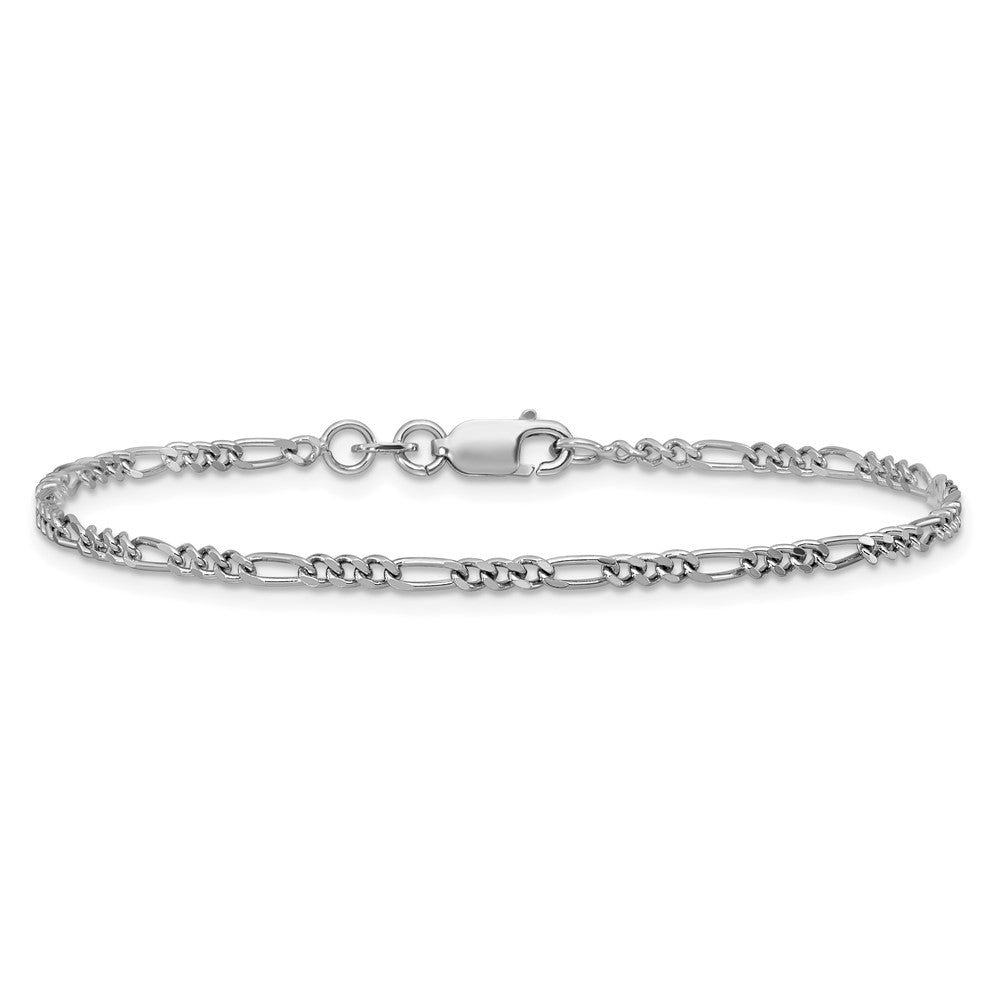 Sterling Silver Rhodium-plated 2.25mm Figaro Chain Anklet
