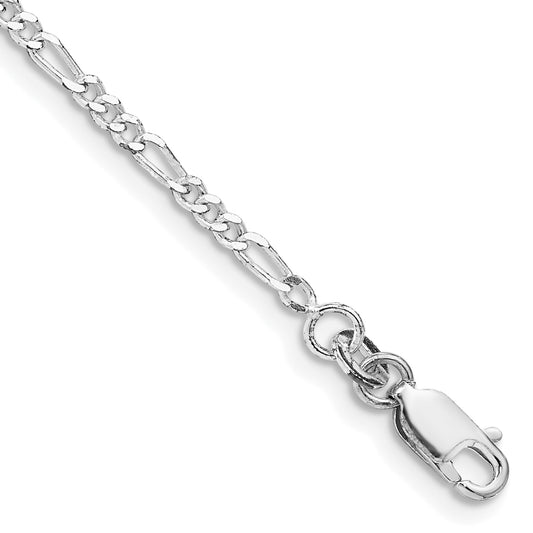 7 Inch Sterling Silver Rhodium-Plated 2.25mm Figaro Chain