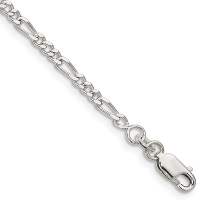 9 Inch Sterling Silver 2.5mm Figaro Chain Anklet