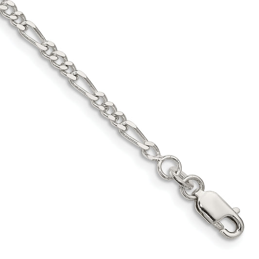 9 Inch Sterling Silver 2.5mm Figaro Chain Anklet
