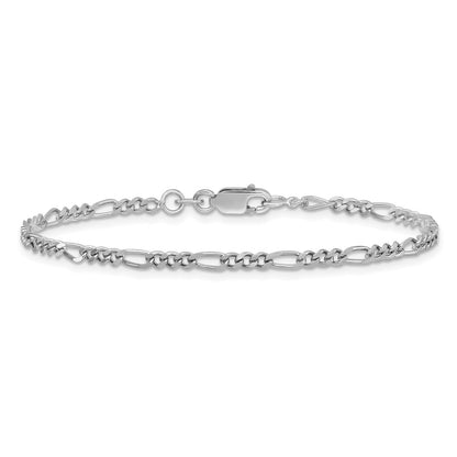Sterling Silver Rhodium-Plated 2.5mm Figaro Chain Anklet