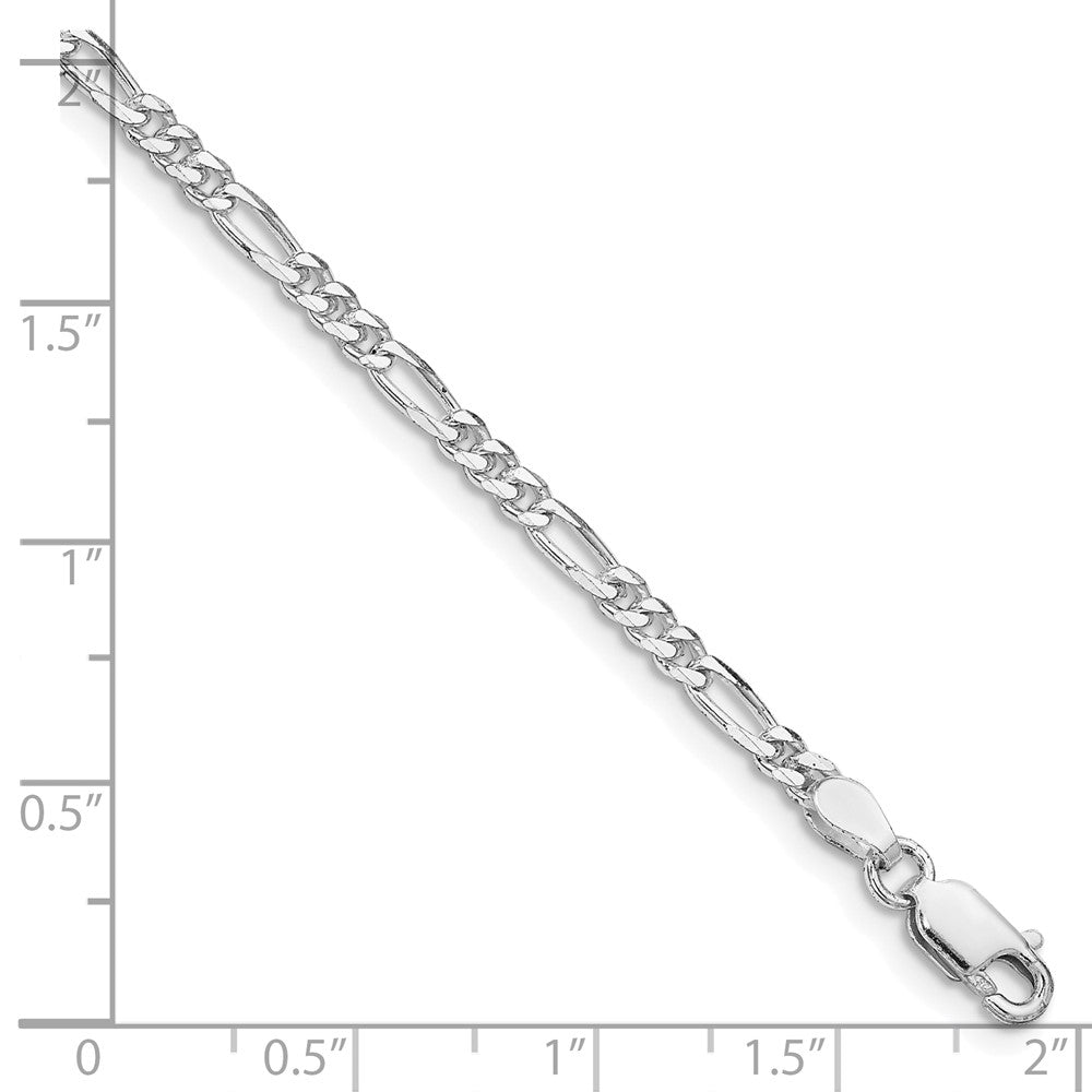 Sterling Silver Rhodium-Plated 2.85mm Figaro Chain Anklet