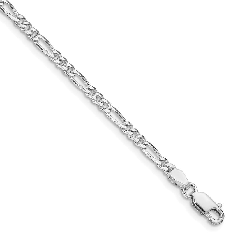 Sterling Silver Rhodium-Plated 2.85mm Figaro Chain Anklet