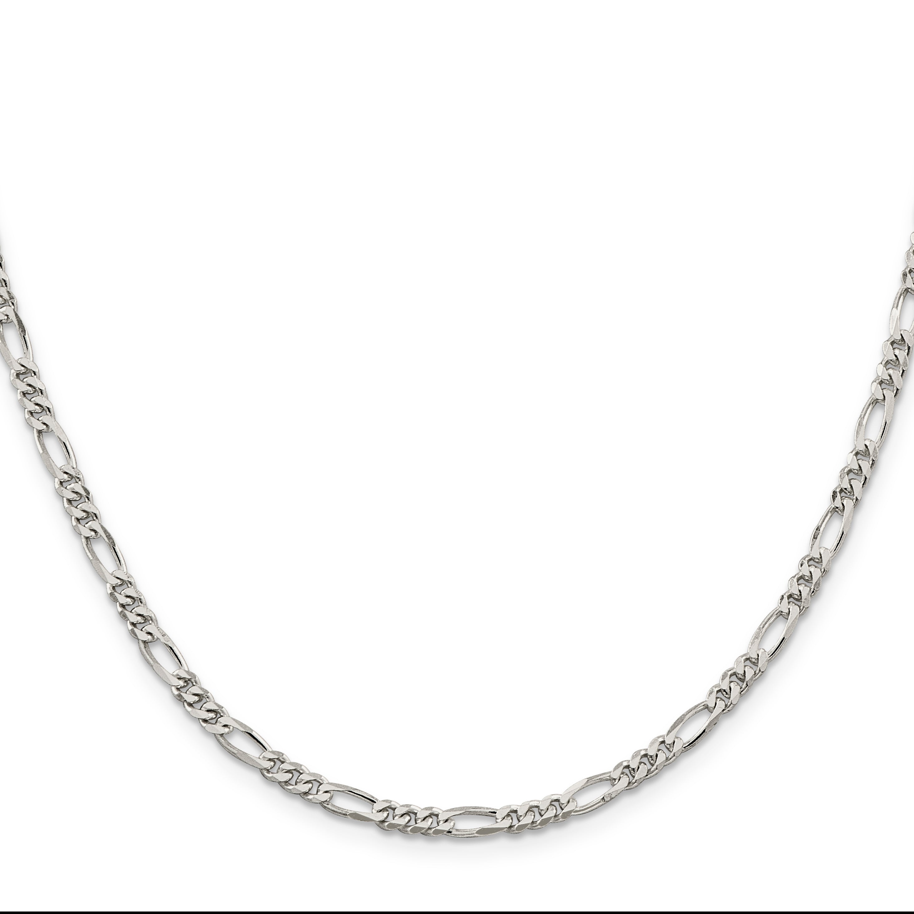 20 Inch Sterling Silver Rhodium-Plated 3.5mm Figaro Chain