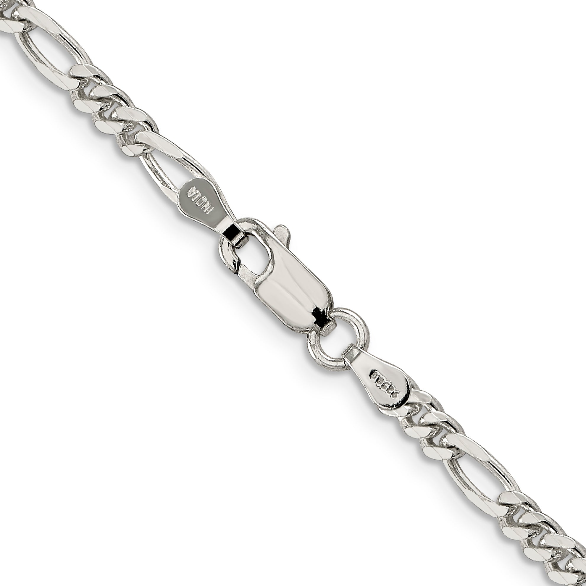 26 Inch Sterling Silver Rhodium-Plated 3.5mm Figaro Chain