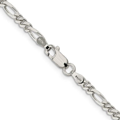 26 Inch Sterling Silver Rhodium-Plated 3.5mm Figaro Chain