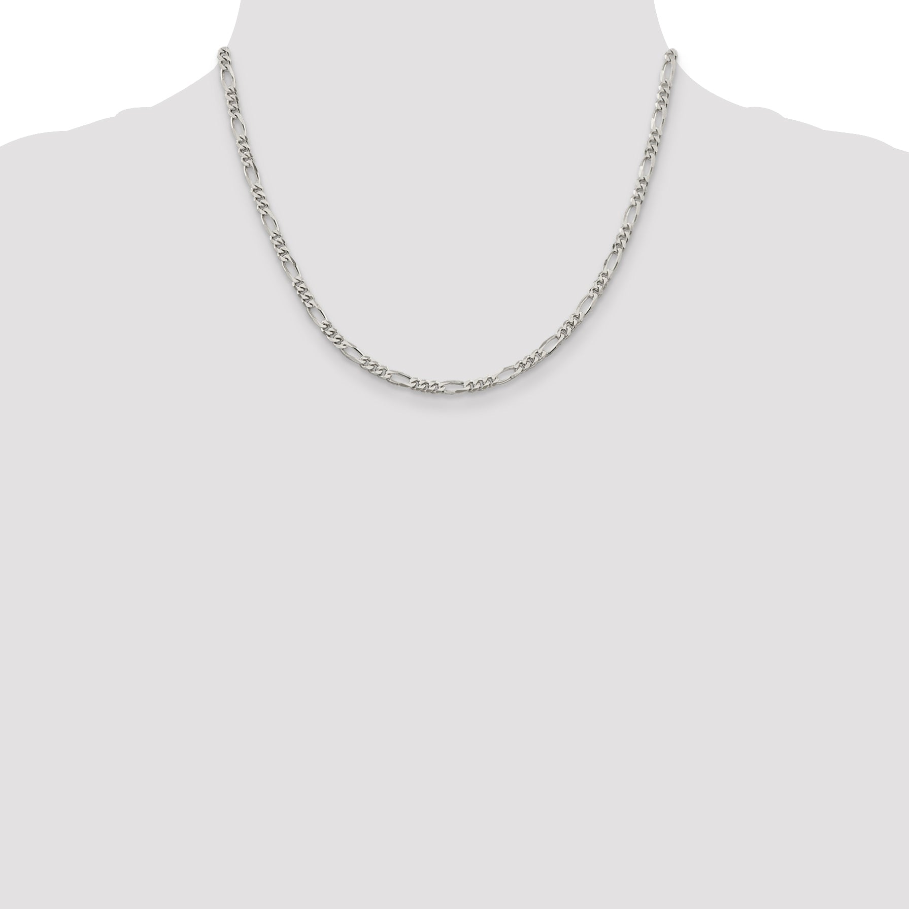 18 Inch Sterling Silver Rhodium-Plated 3.5mm Figaro Chain