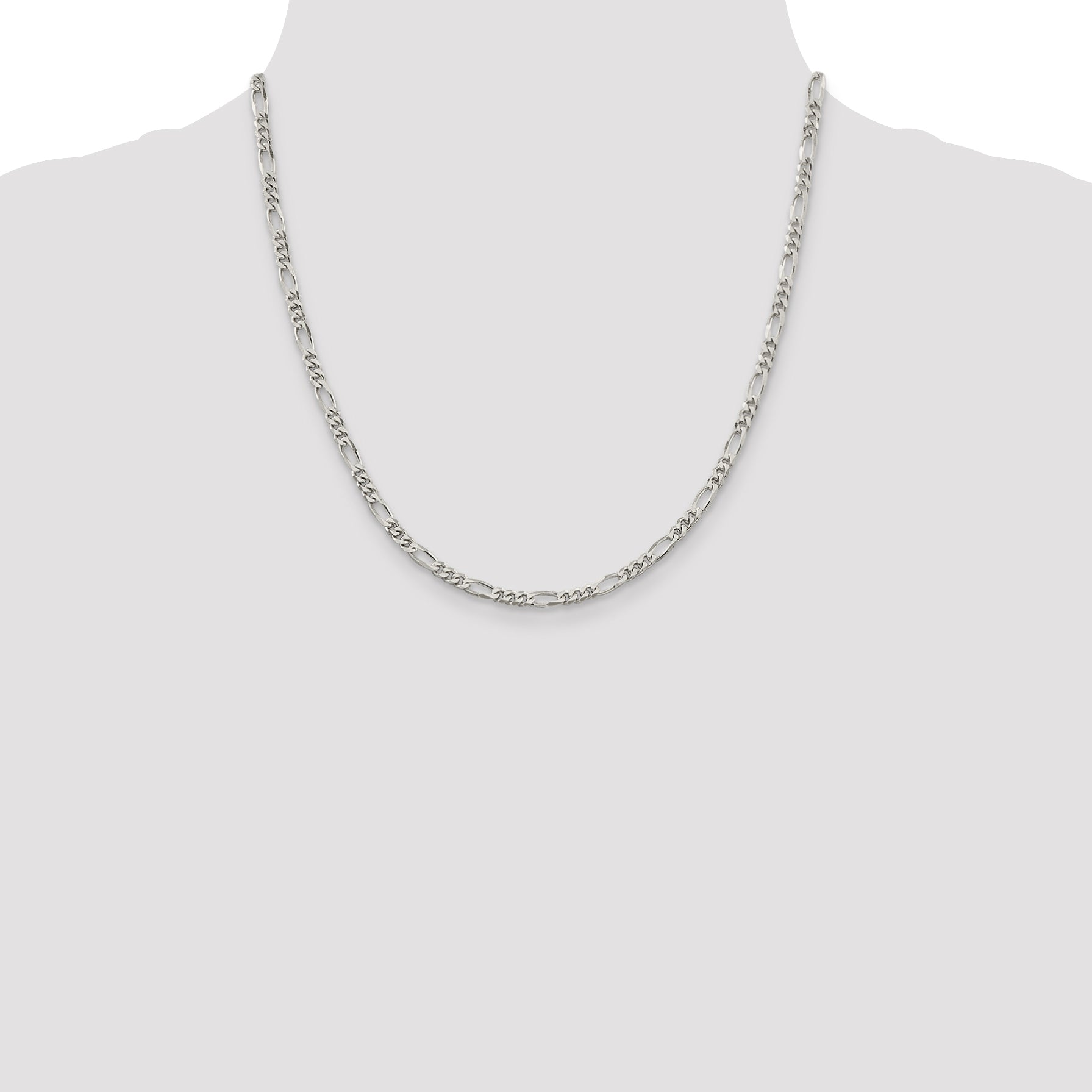 20 Inch Sterling Silver Rhodium-Plated 3.5mm Figaro Chain