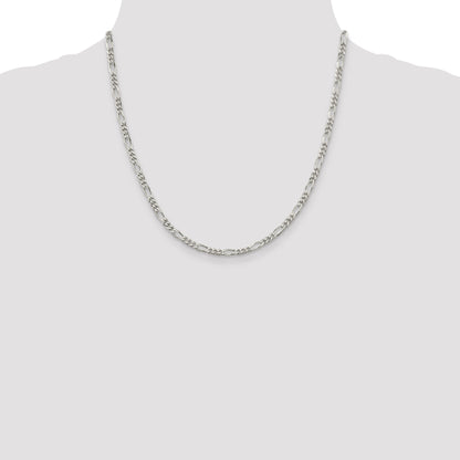 20 Inch Sterling Silver Rhodium-Plated 3.5mm Figaro Chain