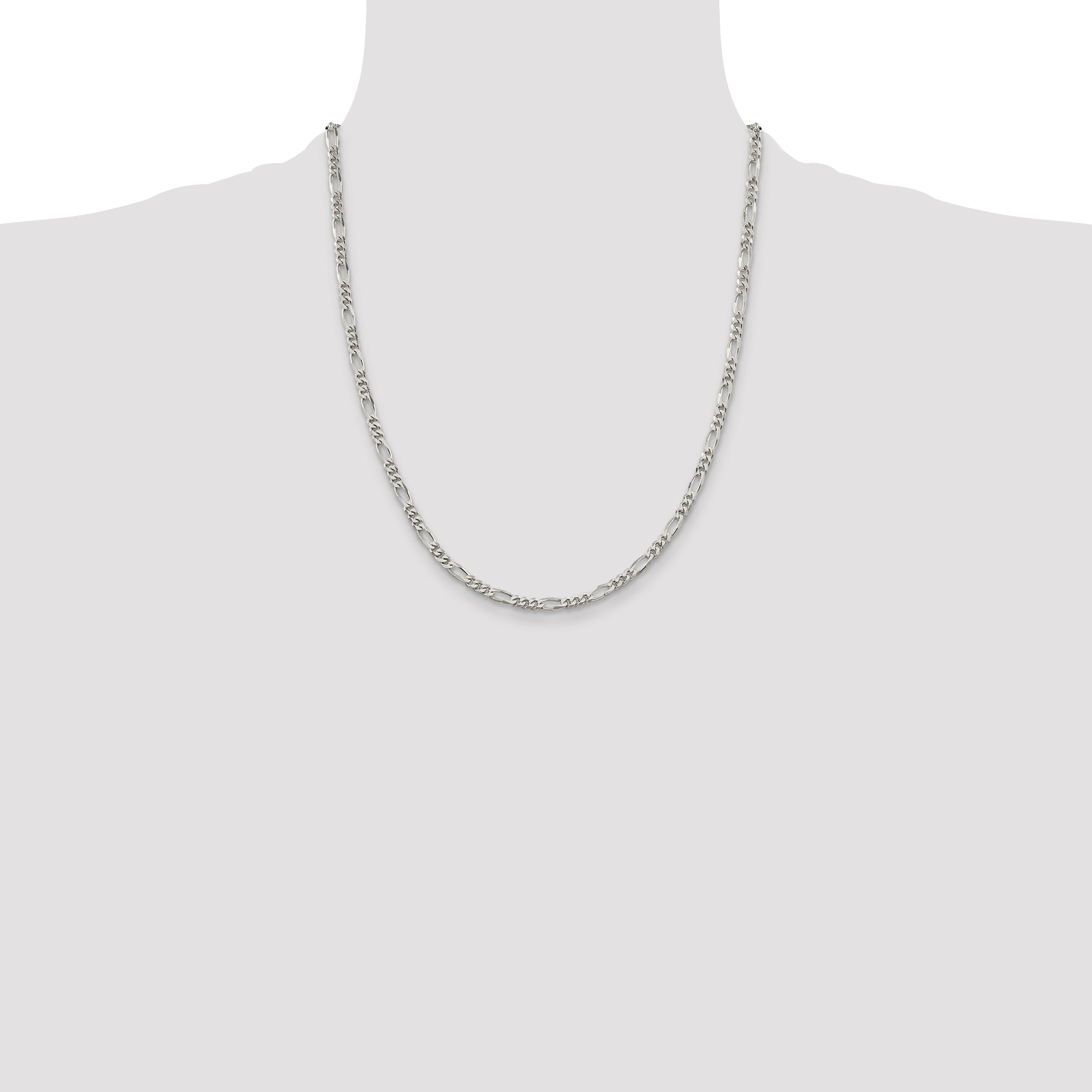 22 Inch Sterling Silver Rhodium-Plated 3.5mm Figaro Chain