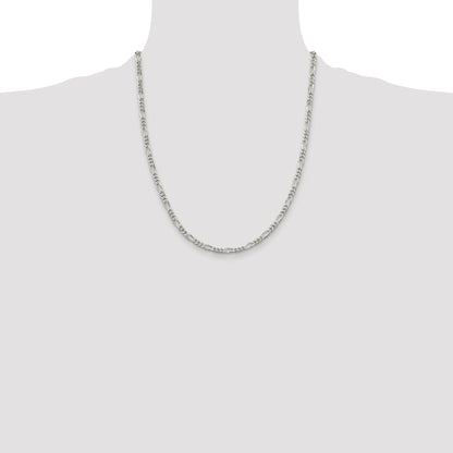 22 Inch Sterling Silver Rhodium-Plated 3.5mm Figaro Chain
